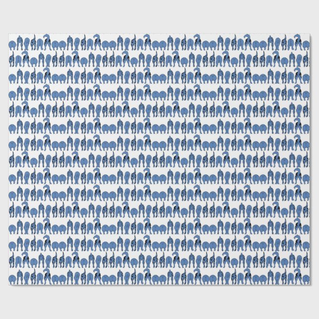 Blue Dog Butts Pattern Wrapping Paper (Flat)