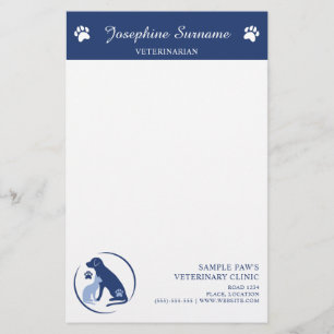 Blue Dog & Cat Logo Veterinary Clinic Custom Logo Stationery