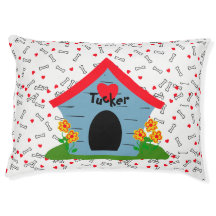 Blue Dog House Red Hearts White Bones Personalised