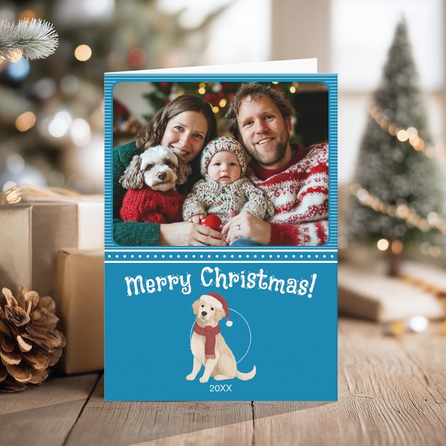 Blue Dog Illustration Family Photo Merry Christmas Card (Blue Dog Illustration Family Photo Merry Christmas Card)