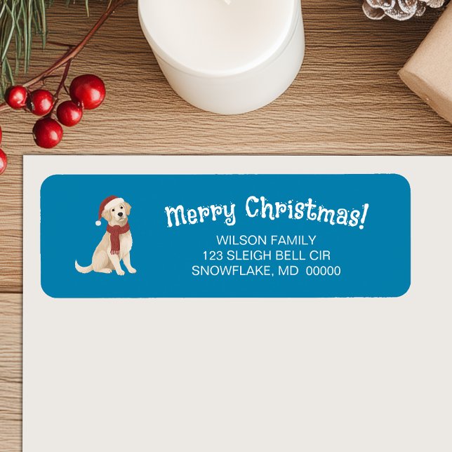 Blue Dog Illustration Merry Christmas Address (Blue Dog Illustration Merry Christmas Address Label)