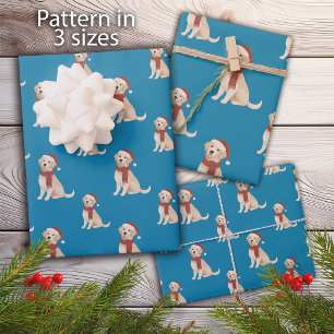 Blue Dog Illustration Merry Christmas Wrapping Paper Sheet