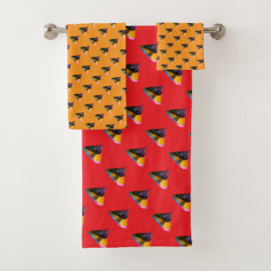 Blue Dog Kisses Red + Orange     Bath Towel Set