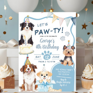Blue Dog let's Pawty Birthday Invitation