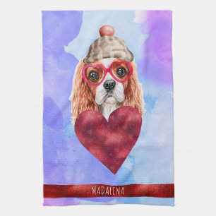 Blue Dog Lover Valentine Gift Cavalier Spaniel Tea Towel