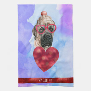 Blue Dog Lover Valentine Gift English Mastiff Tea Towel