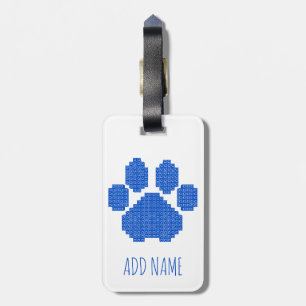 Blue Dog Paw Print Building Block Custom Name Luggage Tag