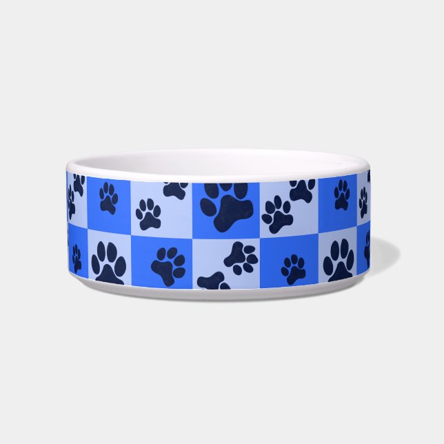 Blue Dog Paw Print Checkerboard Bowl (Right)