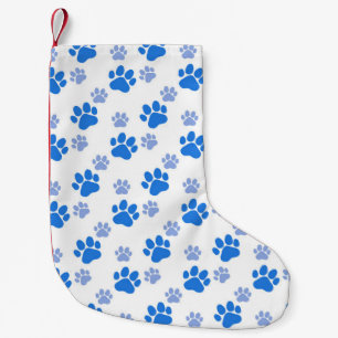 Blue Dog Paw Print Simple Animal Lover Puppies Small Christmas Stocking