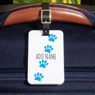 Blue Dog Paw Prints Custom Name Luggage Tag