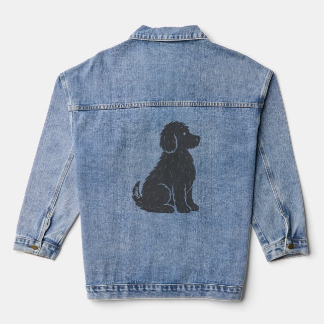 Blue Dog Silhouette Minimal Art Denim Jacket (Back)