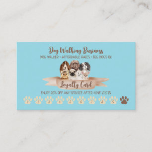 Blue Dog Walker Loyalty Discount Paw Business Card