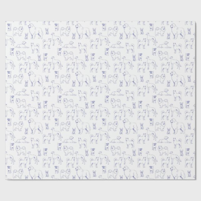 Blue Dogs Pattern Wrapping Paper (Flat)