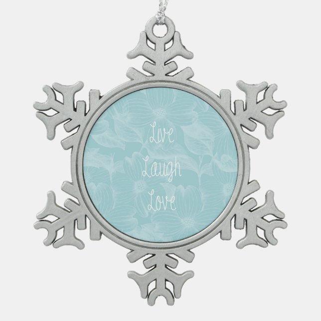 Blue Dogwood Floral Snowflake Pewter Christmas Ornament (Front)