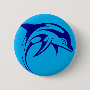 Blue dolphin 6 cm round badge