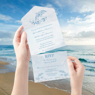 Blue Dolphin All in One Wedding Invite