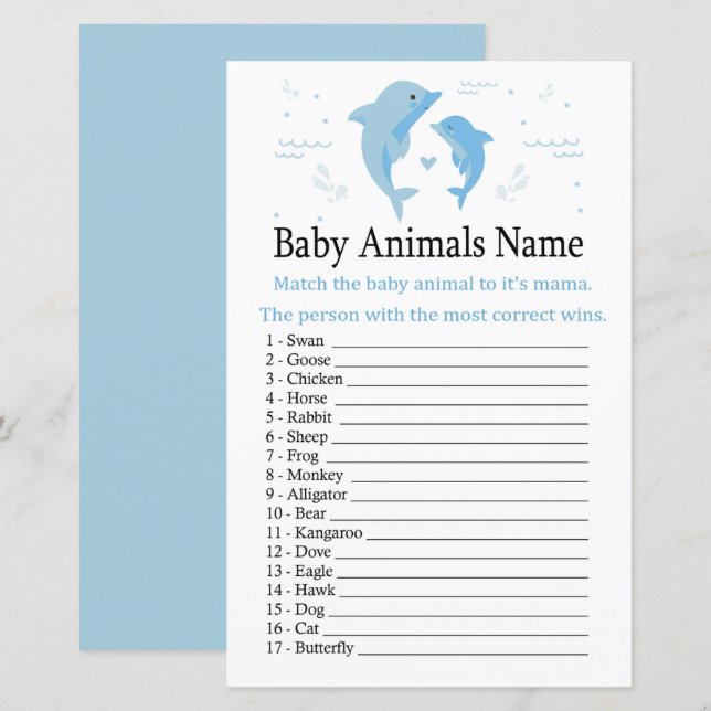 Blue Dolphin Baby Animals Name Game (Front/Back)