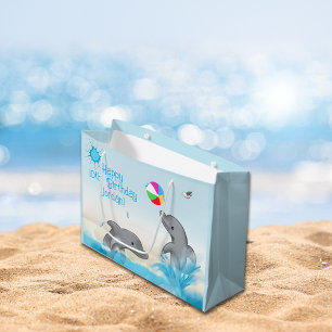 Blue Dolphin Beach Birthday Large Gift Bag
