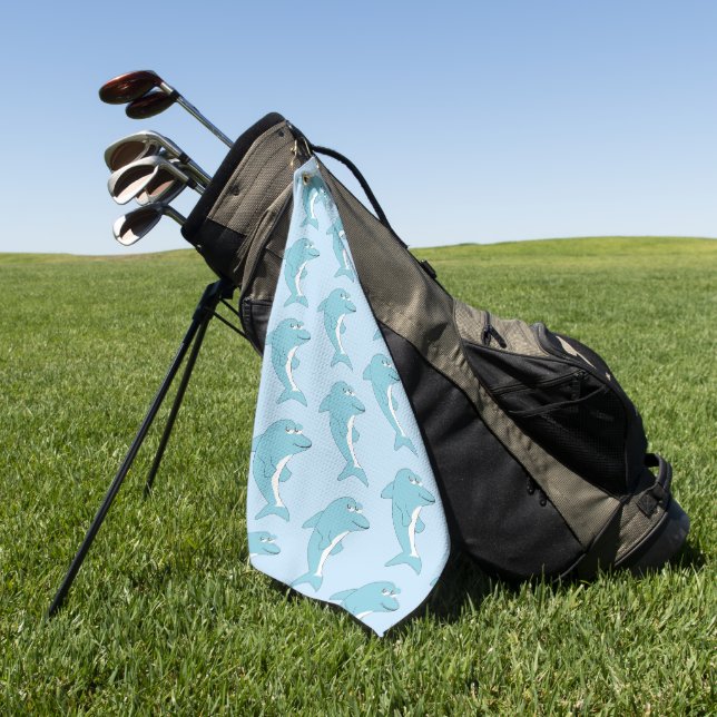 Blue Dolphin Design Any Colour Background Golf Towel (Green)