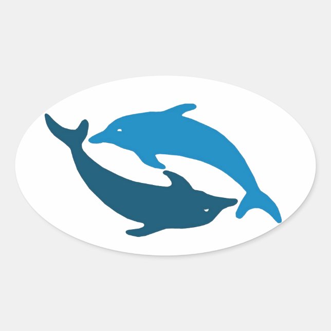 Blue Dolphin Duet Oval Sticker (Front)