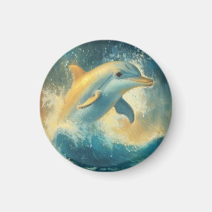 Blue Dolphin Jumping in Waves Magnet