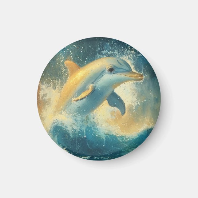 Blue Dolphin Jumping in Waves Magnet (Front)