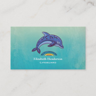 Blue Dolphin Jumping Over Colourful Water Business Card