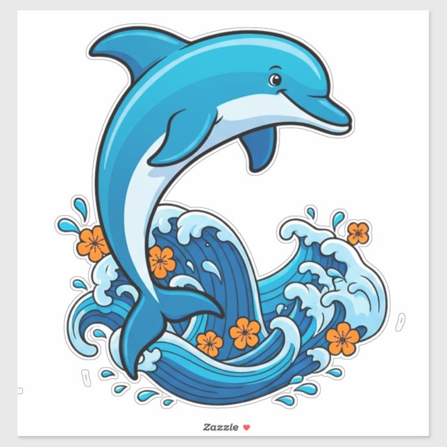Blue Dolphin Jumping Over Ocean Waves (Sheet)
