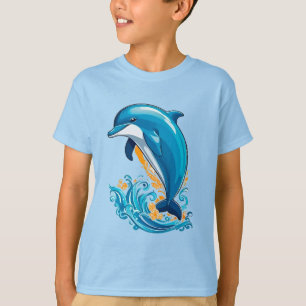 Blue Dolphin Jumping Over Ocean Waves T-Shirt