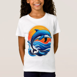 Blue Dolphin Jumping Over Ocean Waves T-Shirt