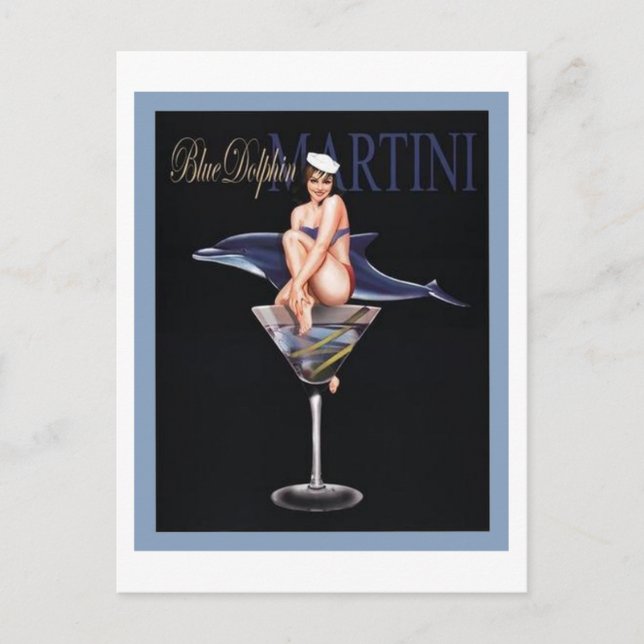 Blue Dolphin Martini Postcard (Front)