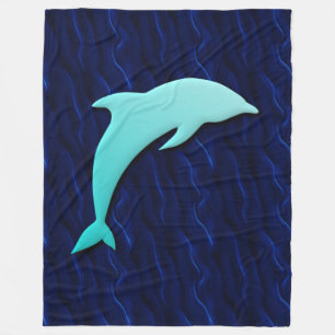 Blue Dolphin On Deep Water Blue Pattern Fleece Blanket