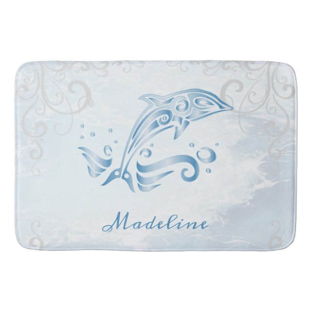 Blue Dolphin Personalised Bath Mat (Front)