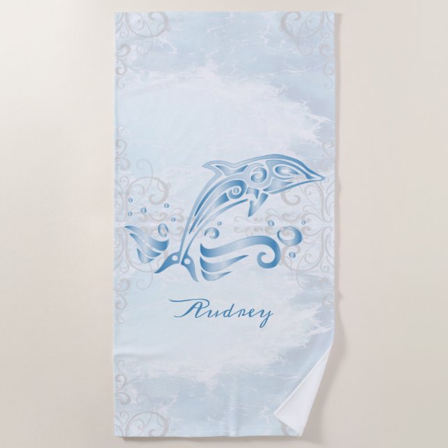 Blue Dolphin Personalised Beach Towel (Front)