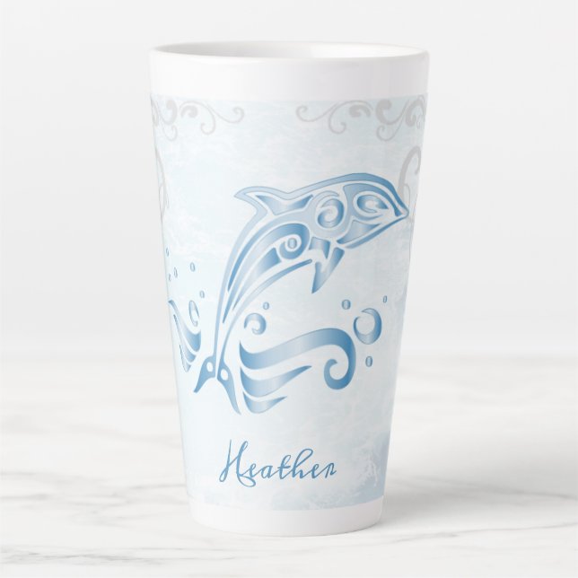 Blue Dolphin Personalised Latte Mug (Front)
