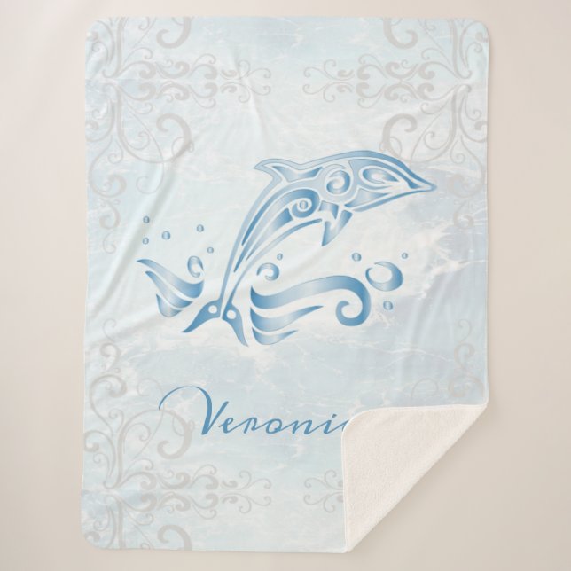 Blue Dolphin Personalised Sherpa Blanket (Front)