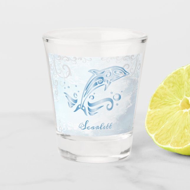 Blue Dolphin Personalised Shot Glass (Front)