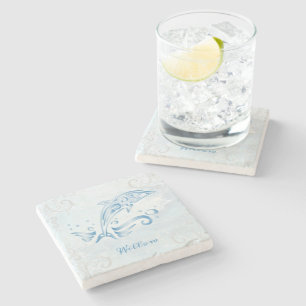 Blue Dolphin Personalised Stone Coaster