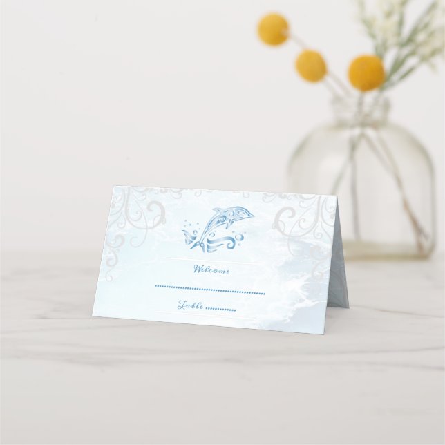 Blue Dolphin Reception Place Card (Front)
