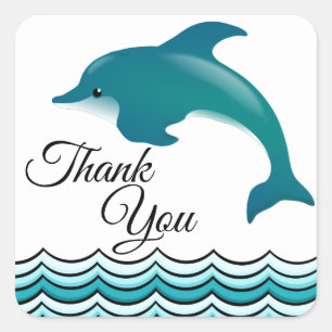 Blue Dolphin Thank You Square Sticker