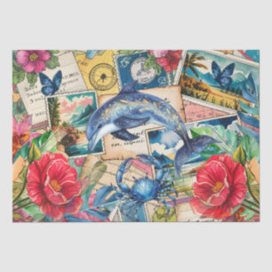 Blue Dolphin Tropical Floral & Butterfly Decoupage Tissue Paper