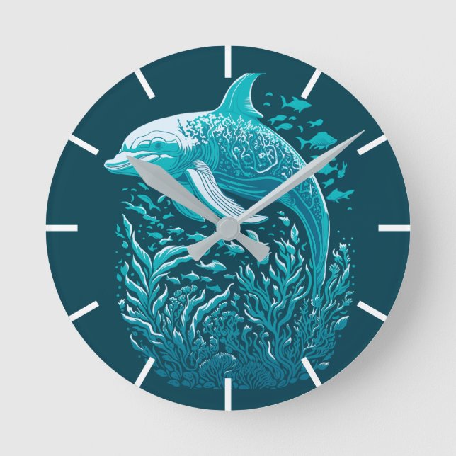 Blue Dolphin Under The Sea Round Clock (Front)