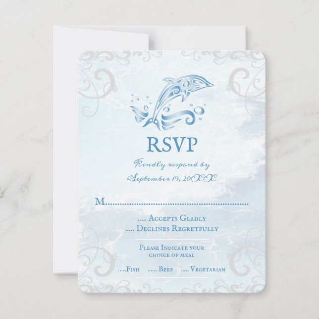 Blue Dolphin Wedding RSVP Card (Front)