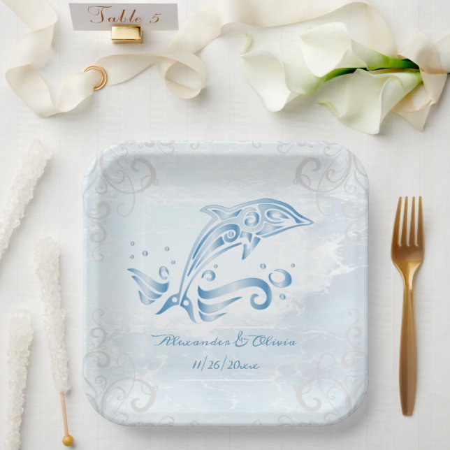Blue Dolphin Wedding Shower Paper Plate (Wedding)