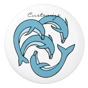 Blue Dolphins circling Thunder_Cove Ceramic Knob