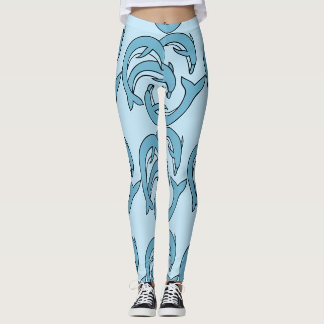 Blue Dolphins circling Thunder_Cove Leggings (Front)