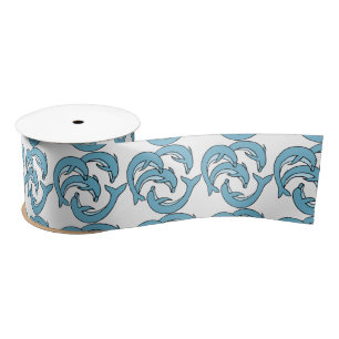 Blue Dolphins circling Thunder_Cove Satin Ribbon