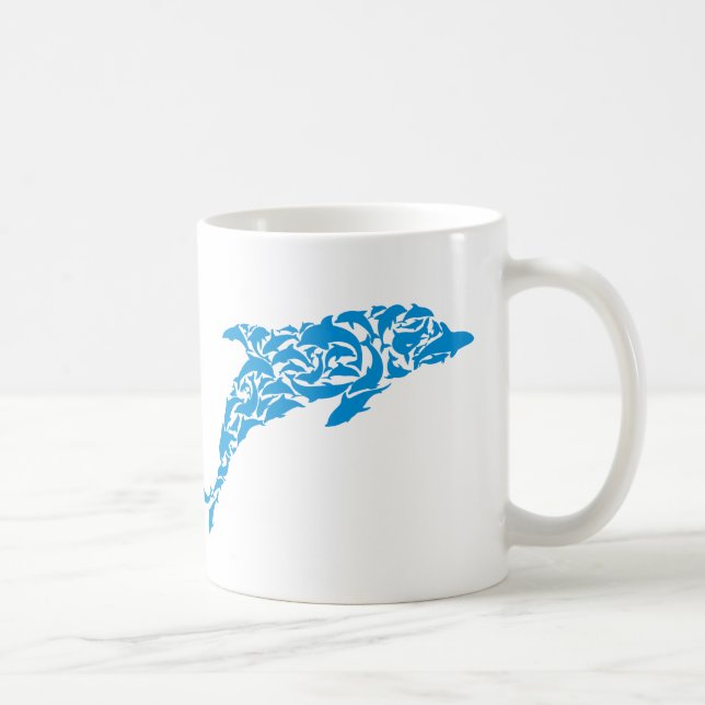 Blue dolphins forming a cute dolphin shape, coffee mug (Right)