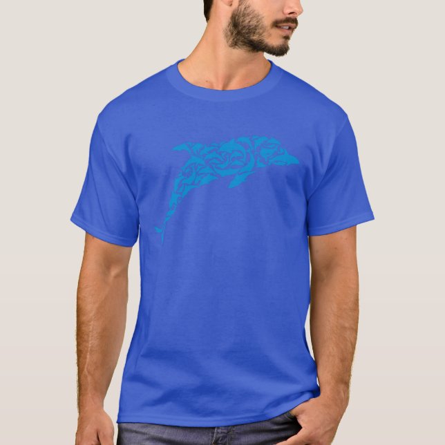 Blue dolphins forming a cute dolphin shape, T-Shirt (Front)