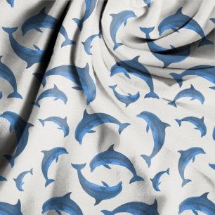 Blue Dolphins Jumping Pattern on Grey Fabric